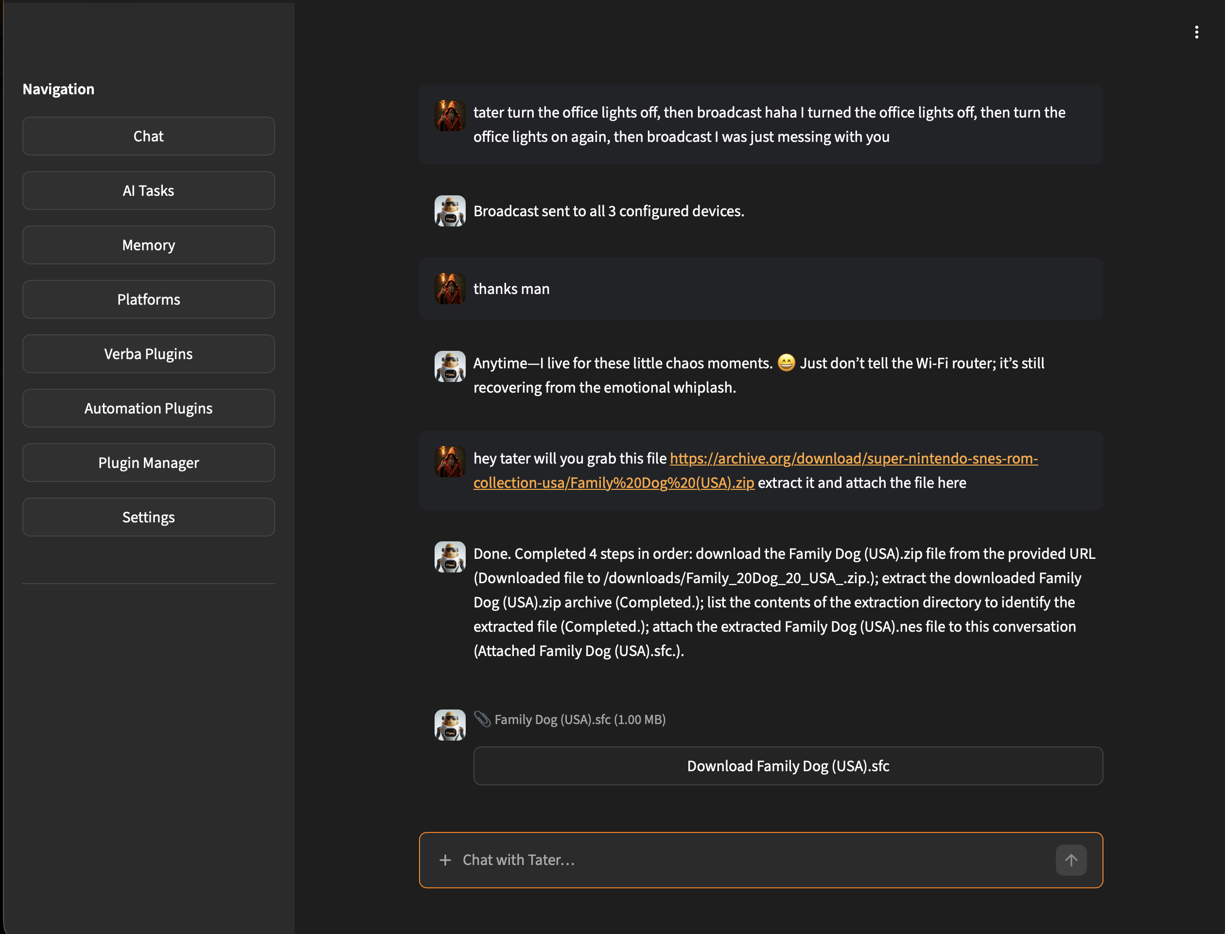 Tater WebUI screenshot